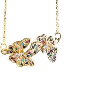18k gold filled ”Aliah” Double floating butterfly necklace multi stone pave